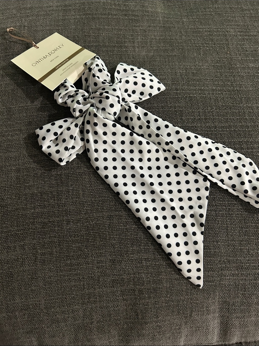 NWT Cynthia Rowley Black and White Polka Dot Bow Scrunchie